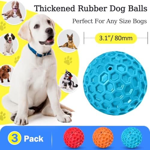 3 Pack Indestructible Squeaky Dog Balls for Aggressive Chewers, Interactive Dog Toys for Teething, Relieving Anxiety. Chew Toy for Large, Medium Breeds, Outdoor Rubber Balls. - Image 2