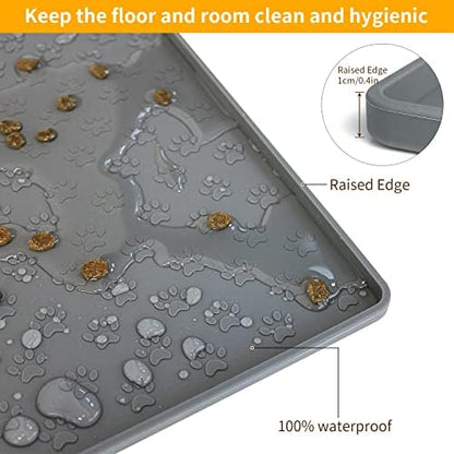 Ptlom Grey Pet Placemat for Dog and Cat, Waterproof Anti-Slip Pet Feeding Bowl Mats for Food and Water, Small Medium Large Tray Mat Prevent Residues from Spilling to Floor, Silicone, 31.5" 23.6" - Image 6