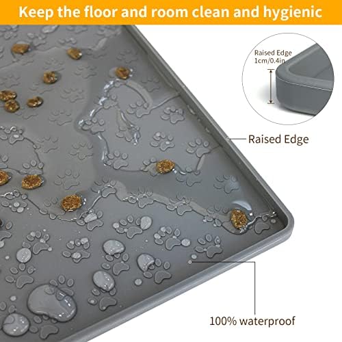 Ptlom Grey Pet Placemat for Dog and Cat, Waterproof Non-Slip Silicone Feeding Bowl Mat Prevent Food and Water Overflow, Puppy Dish Feeder Fountain Trays Suitable for Medium and Small Pets - Image 6