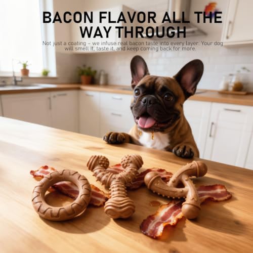 MECOOL Indestructible Dog Chew Toys for Aggressive Chewers 3PCS, Durable Bacon Flavored Nylon Bones for Small Dogs, Puppy Teething Toys, Long Lasting Nylon Dog Chews - Image 4