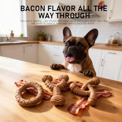 MECOOL Indestructible Dog Chew Toys for Aggressive Chewers 3PCS, Durable Bacon Flavored Nylon Bones for Small Dogs, Puppy Teething Toys, Long Lasting Nylon Dog Chews - Image 4