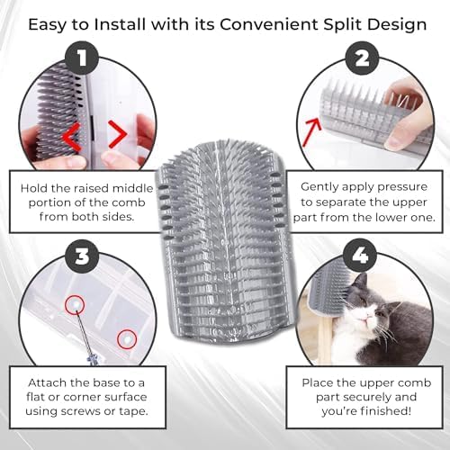SunGrow Self-Grooming Brush for Ferrets & Cats, Light Gray Self Massager, Mountable to Corners and Flat Surfaces, Includes Brush, Catnip, Screws and Adhesive Tape (2 Pieces) - Image 6