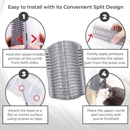 SunGrow Self-Grooming Brush for Ferrets & Cats, Light Gray Self Massager, Mountable to Corners and Flat Surfaces, Includes Brush, Catnip, Screws and Adhesive Tape (2 Pieces) - Image 6