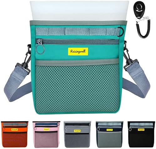 Raisingwell Dog Treat Pouch with Magnetic Closure 4-Cup Silicone Bag Fanny Pack Holder with Clicker 4 Ways to Wear Front Pocket Fits All Phones Ideal for Leash, Pet Walking and Training（Green） by Raisingwell
