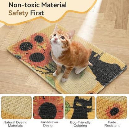 3-in-1 Sisal Cat Scratch Mat Sunflower 23.6x15.7'' Floor & Wall Cat Scratcher Pad, Protects Carpet Couch & Furniture with Sticker Tape, Anti-Slip, Durable for Indoor Outdoor Cats - Image 4