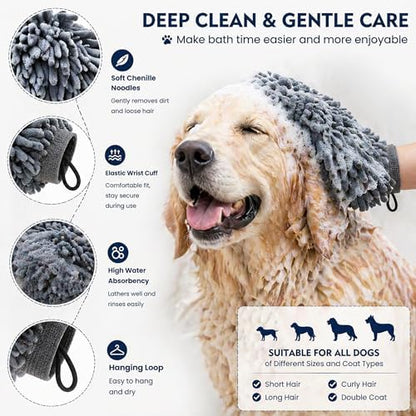 Dogs Grooming Glove, Chenille Microfiber Pet Dirty Dog Dry Bath Gloves, Suitable for All Dog Breeds, For Wiping Wet Paws and Bodies (Machine Washable 2 Pack) - Image 4