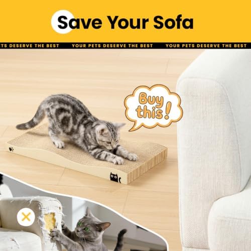Cat Scratcher, Durable Scratch Pad, Corrugated Cardboard Scratching Board for Indoor Cats, Heavy Duty, Double-Sided Usability, Recyclable, with Catnip，4 Pack - Image 4