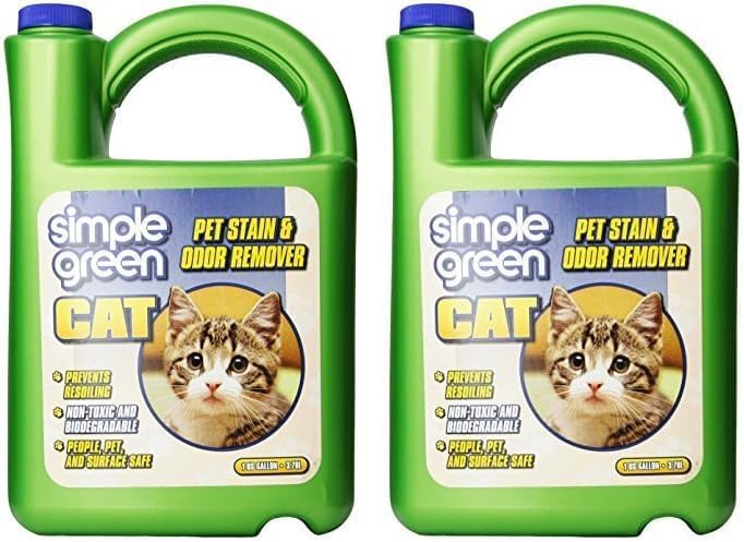 Simple Green Cat Stain & Odor Remover - Enzyme Cleaner for Cat Urine, Feces, Blood, Vomit (1 Gallon Refill) (Pack of 2) by SimpleGreen