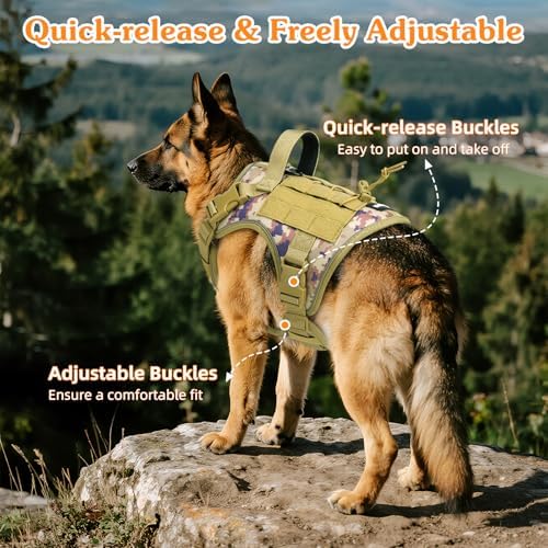 VavoPaw Heavy Duty Tactical Dog Harness for Large Dogs, No Pull Adjustable Pet Harness Reflective Service Training Easy Control Pet Vest Military K9 Working Dog Harnesses, Desert Camouflage, L - Image 4