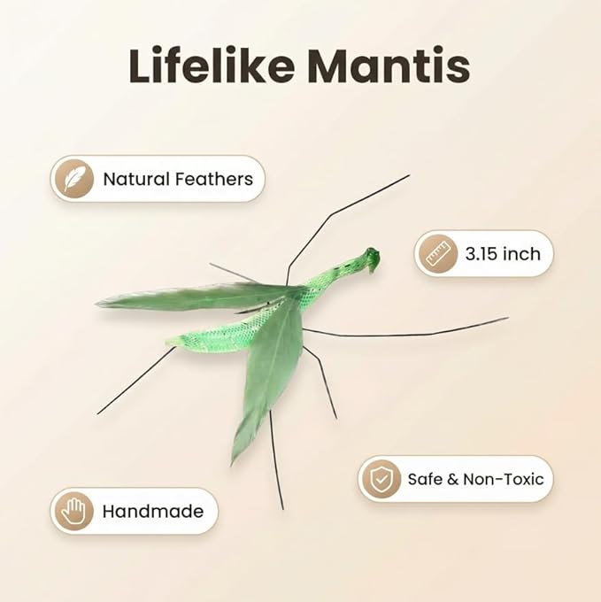 Cat Feather Cat Toy Attachments, 2 Pcs Simulation Insects Mantis Refills, Cat Toys Replacement Feathers for Cat Wand, Interactive Kitten Teaser Wand Attachments