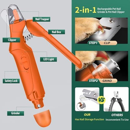 2 in 1 Dog Nail Clippers & Cat Nail Clippers Trimmers for Large Medium Small Dogs Cats Claw Trimmer Quick Sensor and Safety Guard USB Rechargeable Dogs Nail Trimmer with Catcher & 2 LED Lights - Image 2