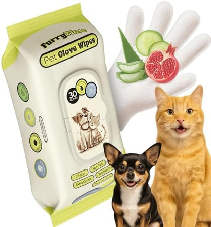 FURRYTIME Pet Cleaning Glove Wipes for Dogs & Cats, 30 Gloves, Hypoallergenic Pet Wipes Disposable No-Rinse Grooming, Extra Thick Bathing Wipes, Pet Dry Cleaning Paws, Coat, Ears, Eye Area, Butt by Unknown