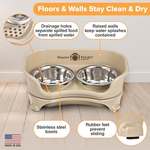 Neater Feeder Express Mess Proof Cat Bowls Elevated, No Spill Feeding Station, Stainless Steel Dishes for Food and Water, Raised Bowls for Indoor Cats, No Fatigue Whisker Friendly Dish, Almond - Image 4