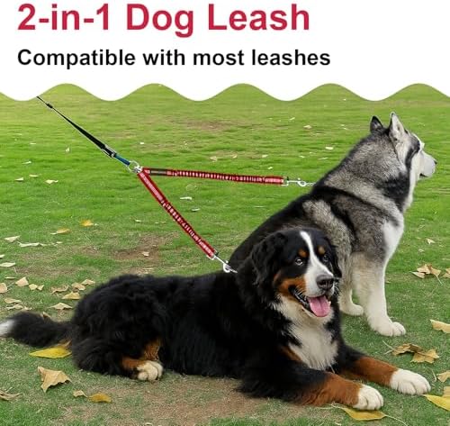 MingXpet 2 Dog Leash, Dog Leash for 2 Dogs, 360° Swivel No Tangle Double Walking Training Leashes for Large Dogs that Pull, Comfortable Shock Absorbing Reflective Bungee, Red - Image 7