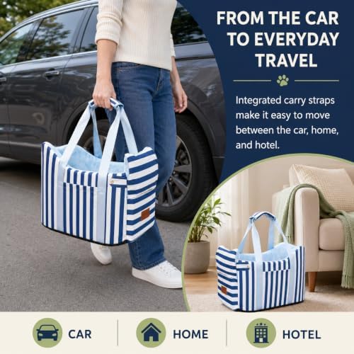 Console Dog Car Seat for Small Dogs to 15lbs (Blue& White Stripes) - Image 3