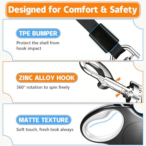Retractable Dog Leash, 16 FT Strong Nylon Tape for Small and Medium Dogs up to 55 lbs, 360° Tangle-Free Design, One-Hand Brake & Lock with 3 Control Modes, Ergonomic Non-Slip Handle - Image 5
