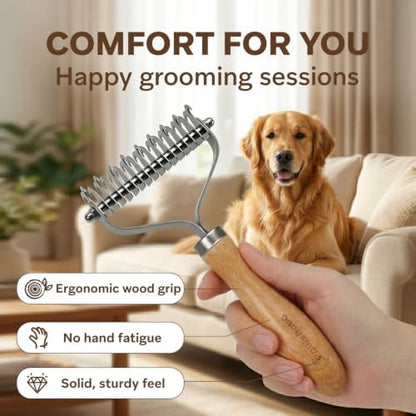 Undercoat Rake for Dogs - Professional Pet Shedding Dematting Comb with Wood Handle, Stainless Steel Blades for Pet Cats Dogs Matted Hair Tangles Removing - Image 6