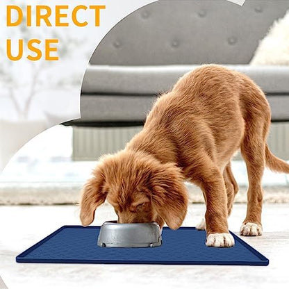 Ptlom Silicone Pet Placemat for Dog and Cat, Waterproof Non-Slip Pet Feeding Bowl Mats for Food and Water, Small Medium Large Tray Mat Prevent Residues from Spilling to Floor, Navy Blue, 24.5" 16.5" - Image 3