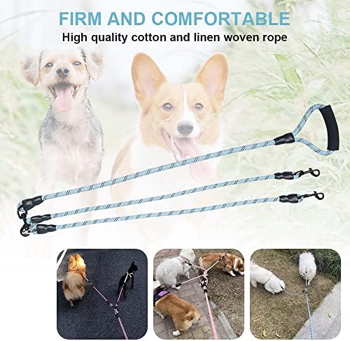 Dual Dog Leash, Reflective Heavy Duty Two Dog Leash for Small Medium Large Dogs, 2 Dog Leashes, 360° Swivel Tangle Free with Comfortable Handle, Support Add to Multiple Rope, Blue - Image 7