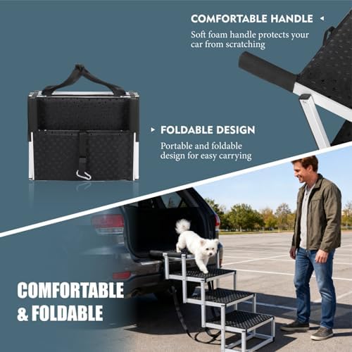 Dog Stairs for Car,Portable Pet Stairs for Large/Small Dogs with Non-Slip Surface & Reinforced Design,Dog Ramp for Car SUV, Truck, Sofas, Bed,Lightweight Yet Sturdy Supports Up to 250lbs (Black) - Image 2