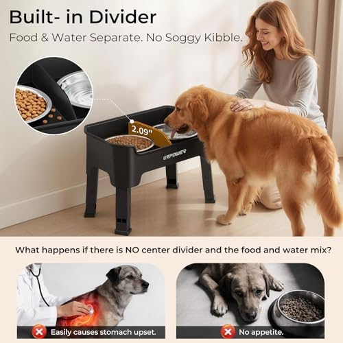 URPOWER Mess Proof Elevated Dog Bowls, Splash Guard Raised Bowl Stand - Image 4