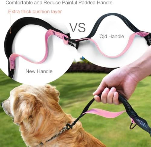 Uppetly Hands Free Dog Running Leash with Waist Belt, Dual Handle Elastic Bungees Retractable Rope for Medium and Large Dogs, Reflective Stitches for Walking Hiking Biking (Large Pink, 25-120lb - Image 5