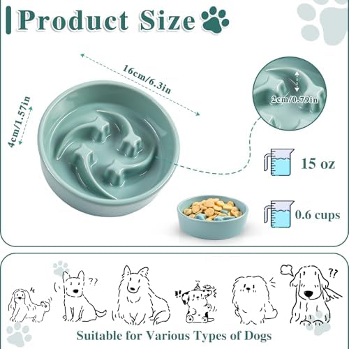Ceramic Slow Feeder Dog Bowls, 0.6 Cups Dog Food Dish for Small Breed - Image 2
