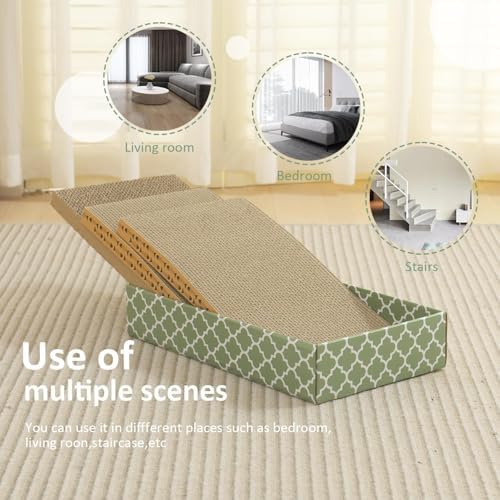 MECOOL Cat Scratching Board，3PC Scratch Pad with Box，Reversible Corrugated Scratcher Cardboard and Lounge Bed for Indoor Cats, Catnip - Image 6