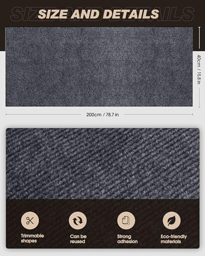 Cat Scratch Furniture Protector, Trimmable Self-Adhesive Carpet, DIY Climb Cat Scratcher Mat for Covering Cat Tower and Couch Protector from Cat Claws (78.7x15.8in Dark Gray) - Image 2