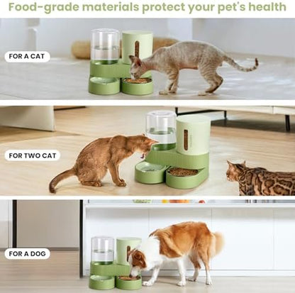 Automatic Cat Feeder Stainless Steel Water Dispenser Gravity Food Feeder and Waterer Set with Pet Food Bowl for Small Medium Kitten Puppy Pets Large Capacity(Green) - Image 6