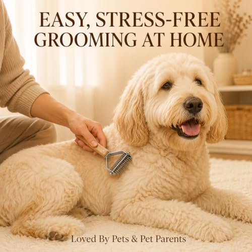 ROCK APE Undercoat Rake for Dogs & Cats, Dual-Sided Dematting Comb and Deshedding Tool for Mats, Tangles & Loose Fur, Rounded Teeth, Natural Wood Handle, Small 13+7 Teeth - Image 5