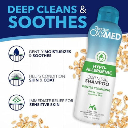TropiClean OxyMed Hypoallergenic Dog Shampoo for Allergies and Itching, Skin Soothing Shampoo for Pets with Sensitive Skin, Tearless, Cat Safe, 20oz. - Image 6
