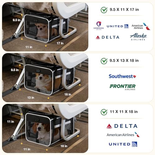 Lekereise Top-Expandable Pet Carrier 17x11x9.5 Inch Alaska Hawaiian Airline Approved Soft Sided Underseat to 12lbs Travel Carriers for Small Dogs and Cats with Locking Safety Zippers Anti-Scratch Mesh - Image 2