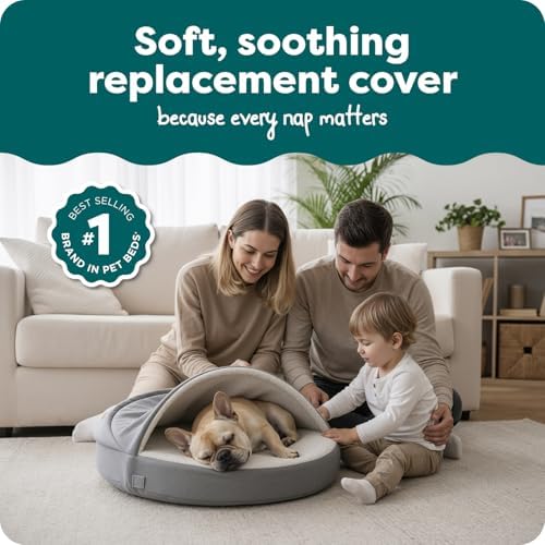 FurHaven Replacement Dog Bed Cover for Memory Foam & Cooling Gel Beds, Machine Washable, Medium (26 inch), Sherpa & Suede Snuggery, Gray - Image 2