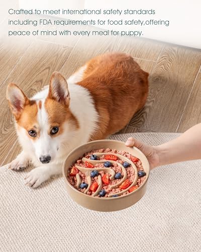 vancasso Slow Feeder Dog Bowl, 1.5 Cup Ceramic Slow Feeding Food Dish for Small and Medium Breed, Puzzle Dog Food Bowl for Fast Eater, Brown - Image 6