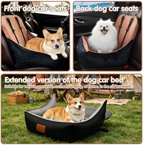 Dog Car Seat & Travel Bed—Fold-Out 35" Pet Carbed for Small Dogs Up to 25 lbs — Velvet Memory Foam,Anti-Slip Grip & Dual Dog Seat Belt for Car Front/Back Seat. - Image 5