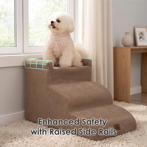 EHEYCIGA 4-Step Curved Dog Stairs for Beds 17.6" H, Camel - Image 5