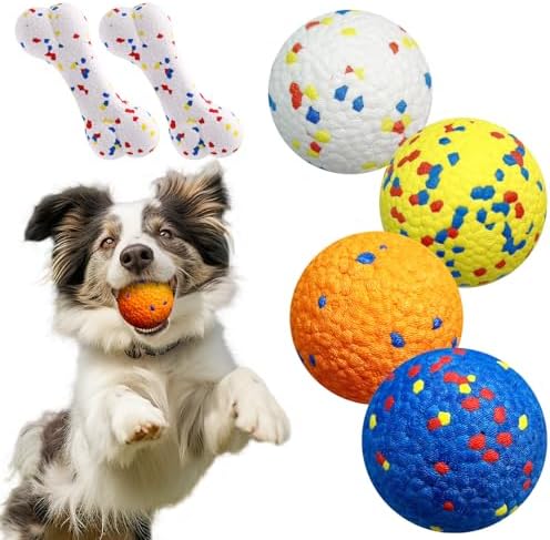 4 Pcs Large size Dog Balls（with 2 Pcs 6.5" Dog Bones）, 3.15"Tennis Ball for Aggressive Chewers, Durable Bouncy Dog Toy Balls, Teething Cleaning Chew Toys, Water Toy Fetch Ball for Large Medium Dog by Unknown