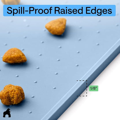 GORILLA GRIP 100% Waterproof Raised Edge BPA Free Silicone Pet Feeding Mat, Dog Cat Food Mats Contain Spills Protects Floors, Placemats for Cats and Dogs Water Bowl, Pets Accessories 32x24 Blue