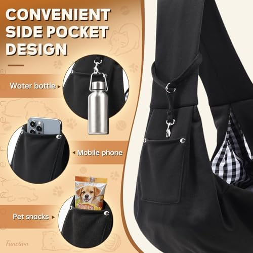 Pet Sling Carrier Bag, Hands-Free Shoulder Strap, for Small Dogs and Cats, Black (Black) (Black) - Image 3