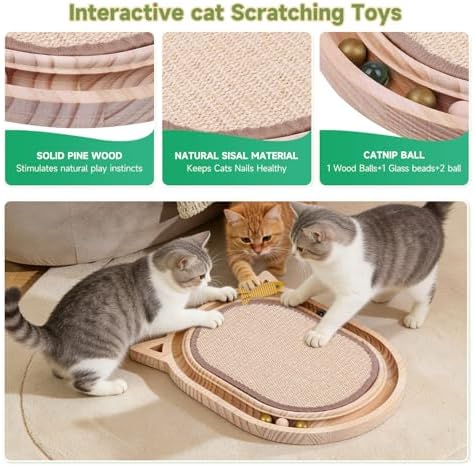 Cat Scratcher Sisal Scratching Pad Toy with Ball Track Wooden Interactive for Indoor Physical Exercise Kitty Medium Kitten Spring Chasing Hunting Mental Bored Adult Enrichment Toys Post - Image 4