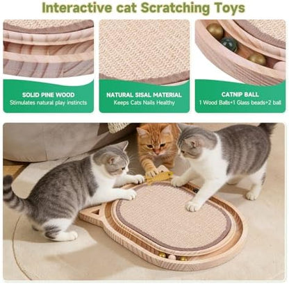 Cat Scratcher Sisal Scratching Pad Toy with Ball Track Wooden Interactive for Indoor Physical Exercise Kitty Medium Kitten Spring Chasing Hunting Mental Bored Adult Enrichment Toys Post - Image 4