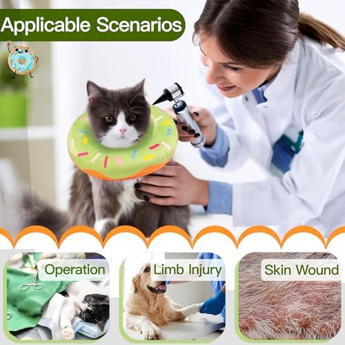 Cat Cone Collar Soft, Cute Cat Donut Collar After Surgery, Adjustable Kitten Recovery Cones to Stop Licking, Lightweight Neck Elizabethan Collars for Cats Kittens (Green, Large) - Image 3