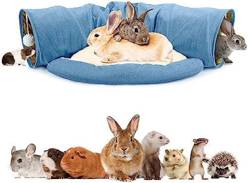 BWOGUE Bunny Tunnel Bed, 2-in-1 Collapsible Rabbit Tunnel Hideout with Mat by BWOGUEPetHome