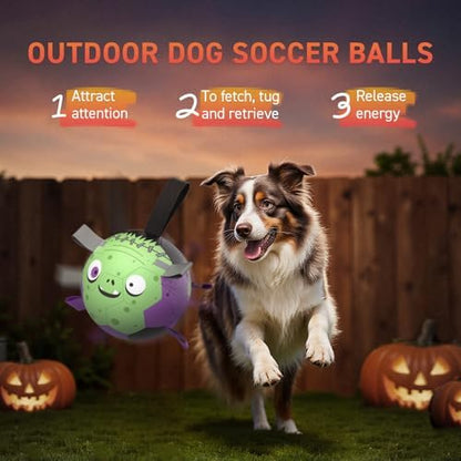 QDAN Halloween Dog Toys, Dog Soccer Balls with Straps, Outdoor Dog Toys - Image 2