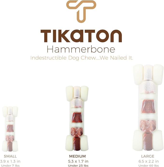 Tikaton Hammerbone Durable Dog Chew Toy for Aggressive Chewers, Beef Flavor Dog Toy, Medium