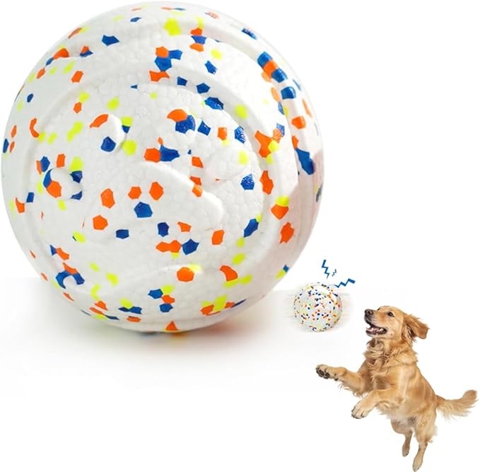Durable ETPU Dog Toy Ball, 5 Inch Big Dog Balls for Aggressive Chewers - Hollow Design and Textured Gullies/Non-Toxic Bite/Built-in Low-Noise Bell, Dog Chew Toy for Medium/Large Dogs