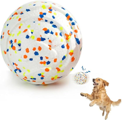 Durable ETPU Dog Toy Ball, 5 Inch Big Dog Balls for Aggressive Chewers - Hollow Design and Textured Gullies/Non-Toxic Bite/Built-in Low-Noise Bell, Dog Chew Toy for Medium/Large Dogs