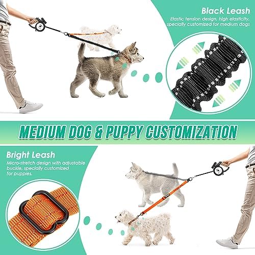 AUTOWT Two Dog Lead, 2 in 1 Upgraded Double Dog Leash Attachment Combine Adjustable Strap and Shock Absorbing Bungee No Tangle Dual Training Splitter for Different Size Dogs - Image 3