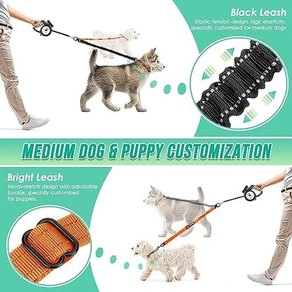 AUTOWT Two Dog Lead, 2 in 1 Upgraded Double Dog Leash Attachment Combine Adjustable Strap and Shock Absorbing Bungee No Tangle Dual Training Splitter for Different Size Dogs - Image 3